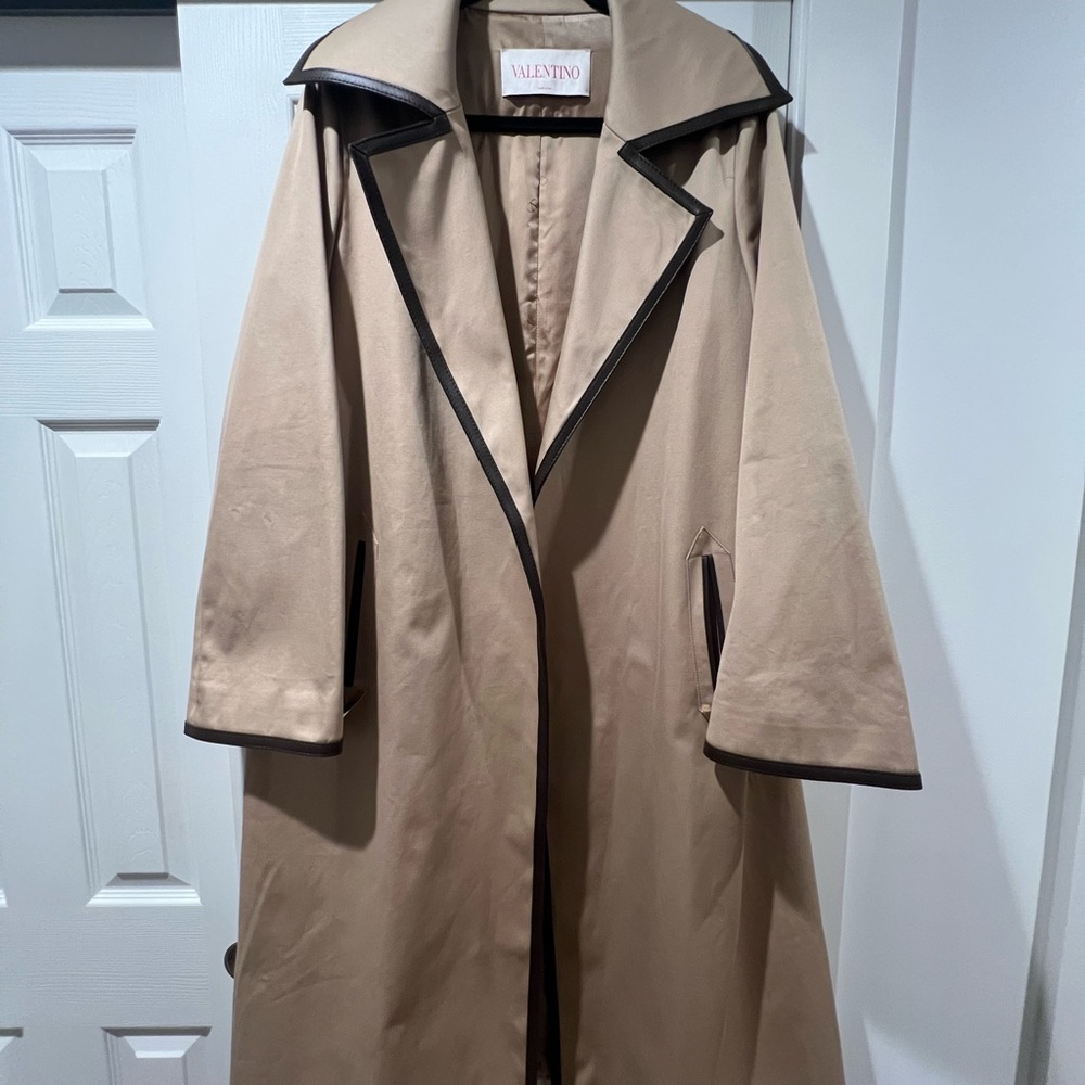 Valentino Tan Coat with Black/dark brown leather Accents